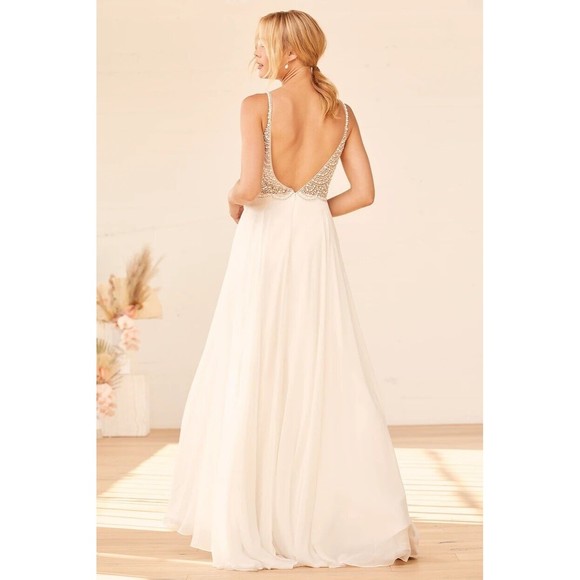 NWOT Size 2 Lulus white beaded rhinestone maxi dress. L570 - Picture 2 of 10